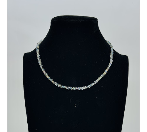 Бусы-чокер алмазное стекло хамелеон бело-серый 3*4мм