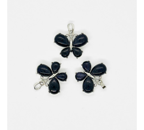 Кулон бабочка авантюрин синий синтетический 30*22мм