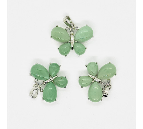 Кулон бабочка кварц зеленый 30*22мм