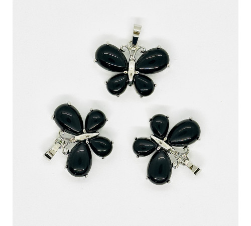 Кулон бабочка агат черный 30*22мм
