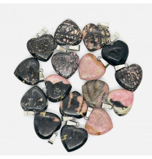 Кулон сердце родонит черно-розовый 20*20мм