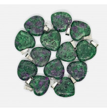 Кулон сердце цоизит зелено-розовый пресс 20*20мм