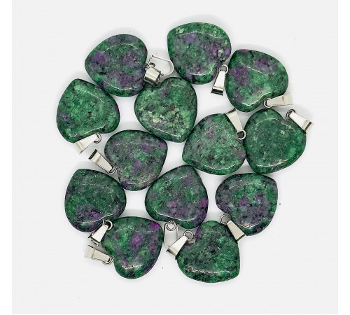 Кулон сердце цоизит зелено-розовый пресс 20*20мм