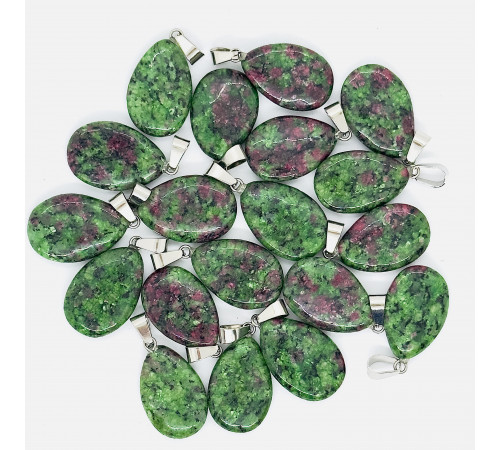 Кулон капля цоизит зелено-розовый пресс 16*23мм