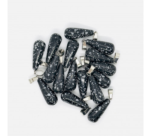 Кулон капля обсидиан снежный 10*25мм