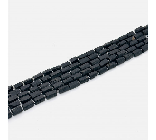 Нить турмалин шерл черный матовый цилиндр 7*13мм