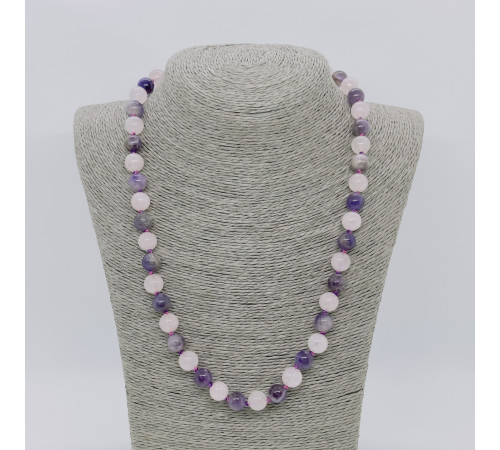 Бусы кварц розовый, аметист шар 10мм