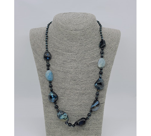 Бусы агат структурный галтовка 15*26мм, шар: 4,6,8мм