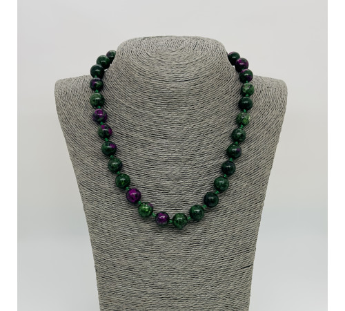 Бусы цоизит зелено-розовый шар 12мм