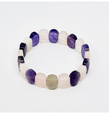 Браслет аметист фиолетовый, кварц розовый овал грань 10*14мм