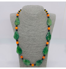 Бусы агат: тонированный, черный лист 20*35, шар: 10,8,4мм