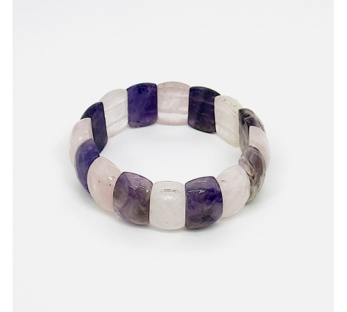 Браслет аметист фиолетовый, кварц розовый банан грань 13*20мм