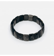 Браслет обсидиан серебристый прямоугольник грань 10*12мм