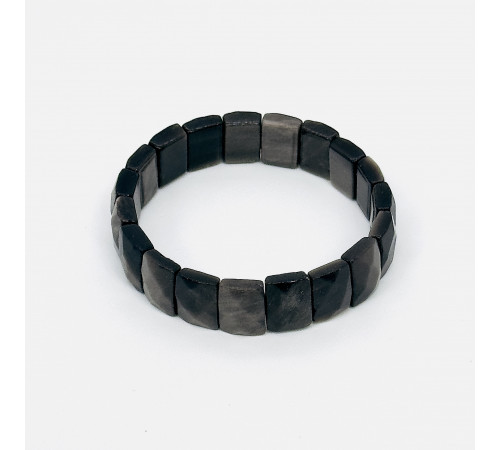 Браслет обсидиан серебристый прямоугольник грань 10*12мм