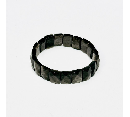 Браслет обсидиан серебристый прямоугольник грань 11*15мм