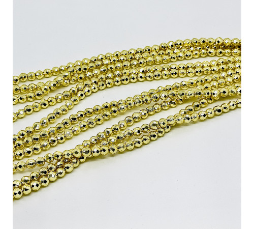 Нить гематит золотой шар грань 6*6мм