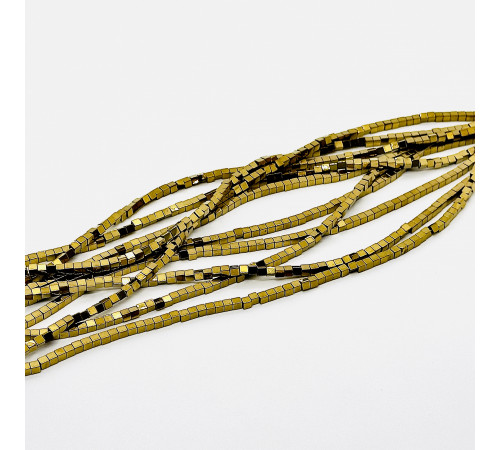 Нить гематит темно золотой куб 3*3мм